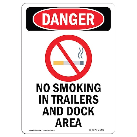 OSHA Danger Sign, No Smoking In Trailers, 14in X 10in Aluminum